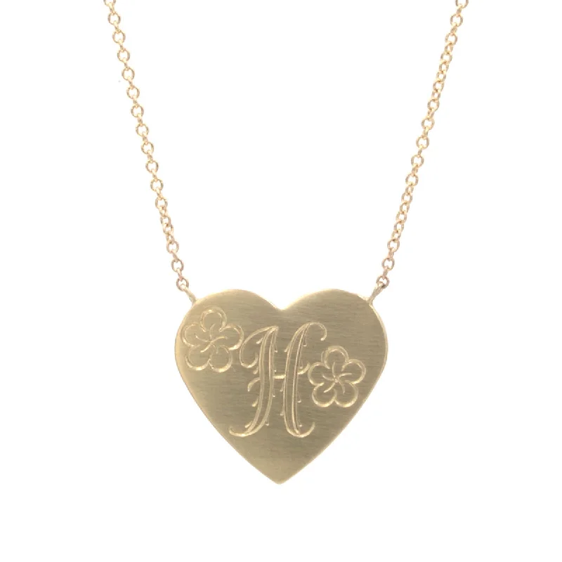 simple necklaces for women-Floral Engraved Heart Necklace