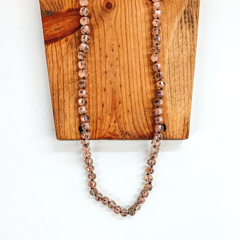 vintage-inspired necklaces for women-36 Inch Long Layering 8mm Crystal Strand Necklace in Bronze and Rose Gold