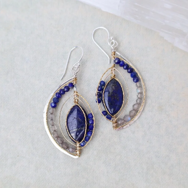 vintage stud earrings for women-Silver & Gold Filled Lapis Half Moon Madness Earrings