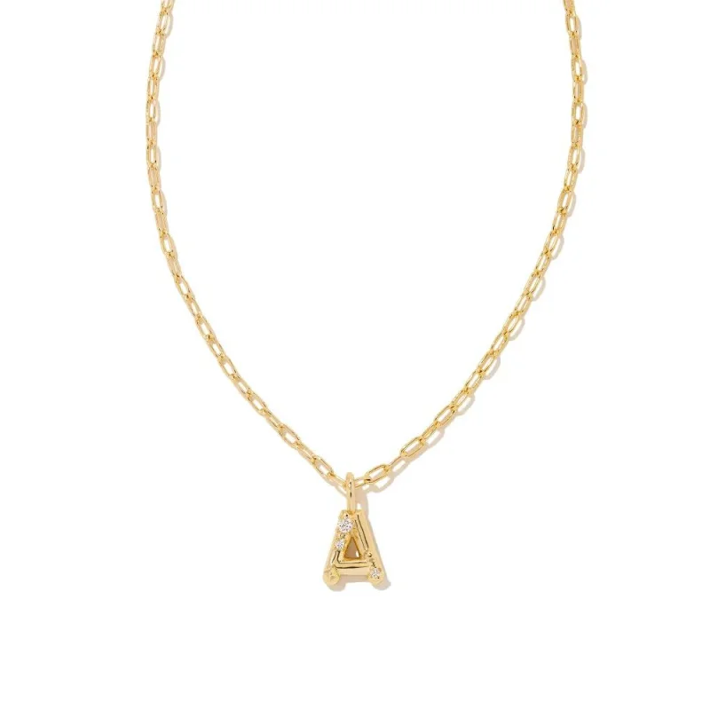 minimalist charm necklaces for women-Kendra Scott | Crystal Initial Letter Gold Short Pendant Necklace in White Crystal