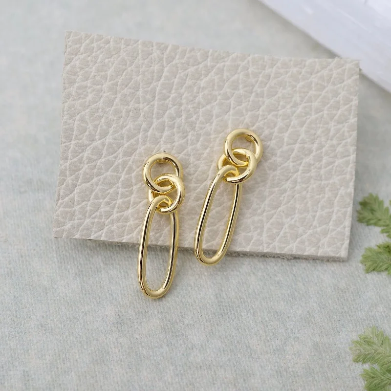 small earrings for women-Gold Vermeil Interlocking Ovals & Rings On Post Earrings