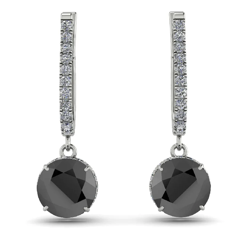 delicate diamond earrings for women-Black Diamond Dangle Earrings With Hidden Halo - Adaline No. 9