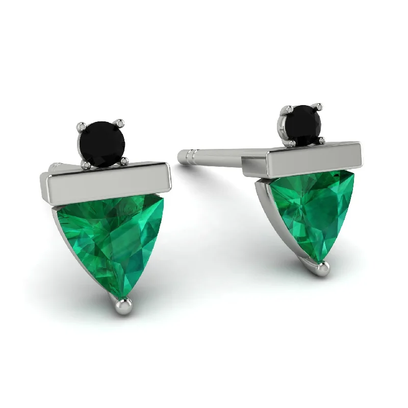 affordable gemstone earrings for women-Triangle Emerald Earrings With Round Stone - Estella No. 36