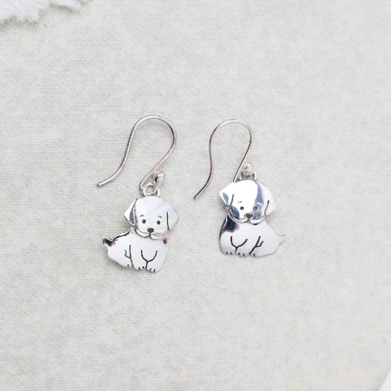 vintage earrings for women-Sterling Silver Puppy Earrings