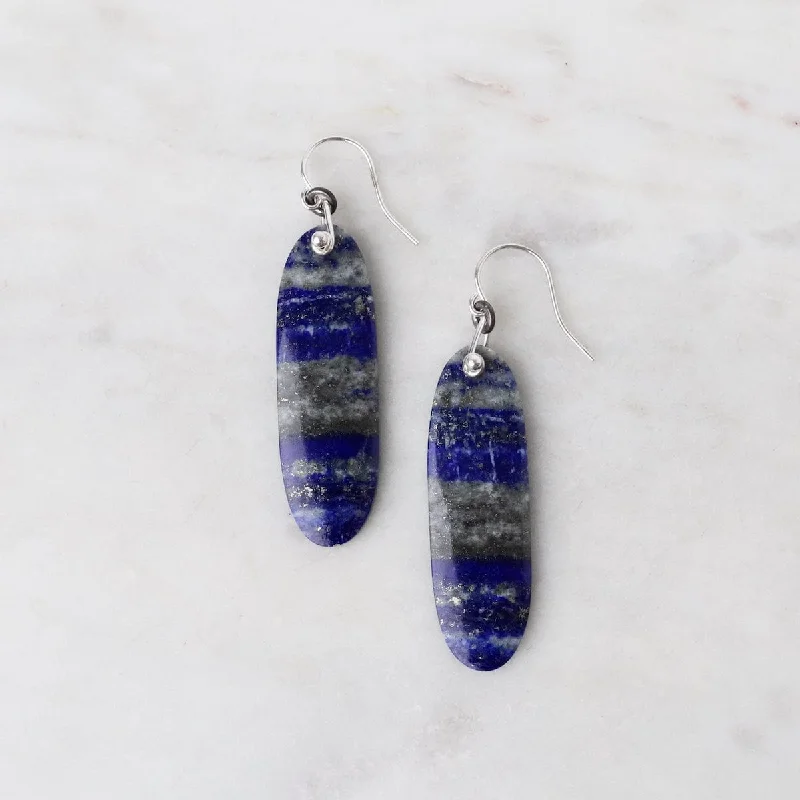 statement gemstone earrings for women-Statement Oval Lapis Earrings