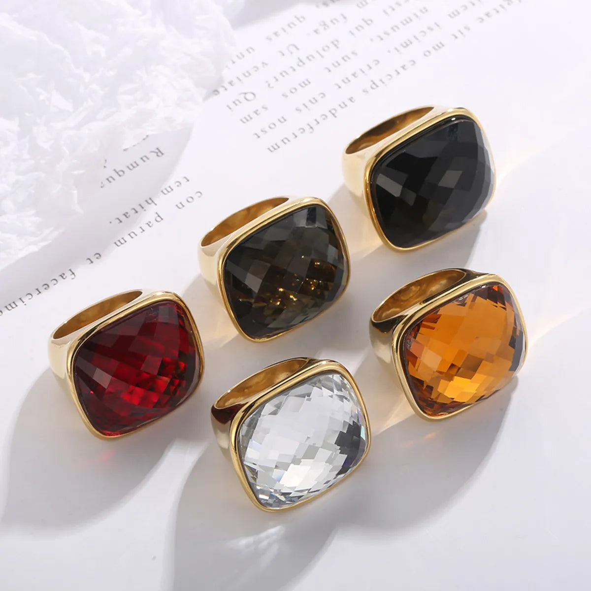 personalized rings for women with gemstones-Fashion Square Stainless Steel Polishing Inlay Crystal Glass Rings 1 Piece