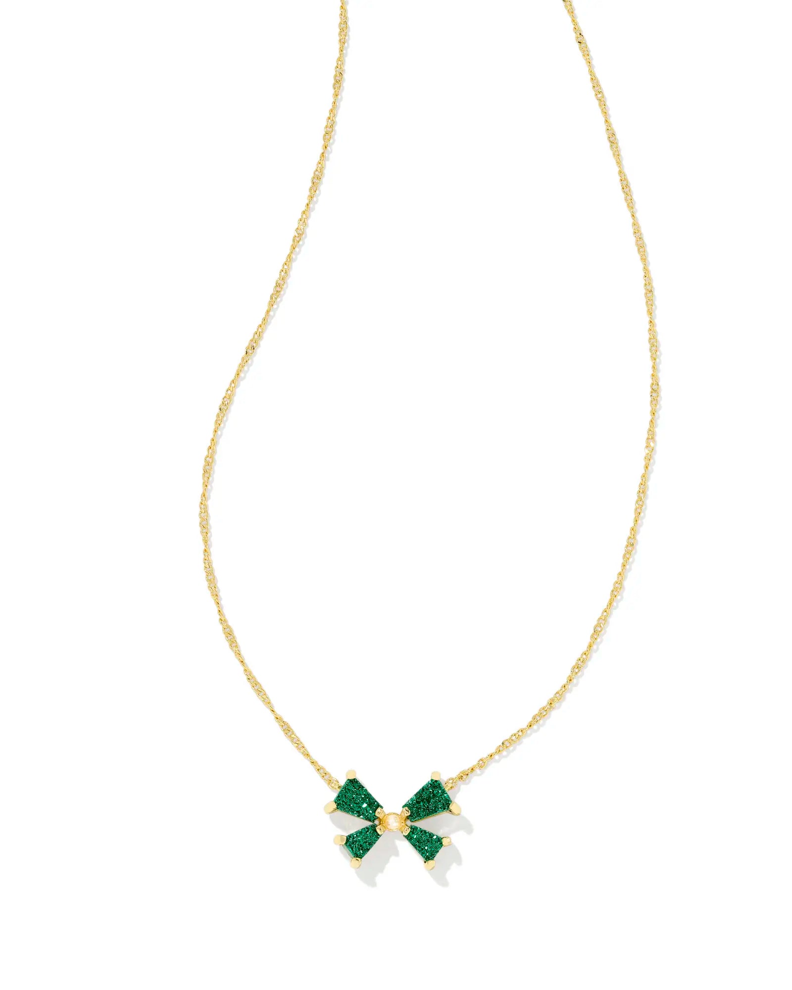 chic pendant necklaces for women-Kendra Scott | Blair Gold Bow Small Short Pendant Necklace in Emerald Green Drusy