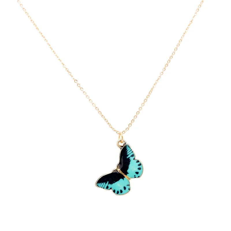 coin necklaces for women-Blue Butterfly Enamel Charm Necklace