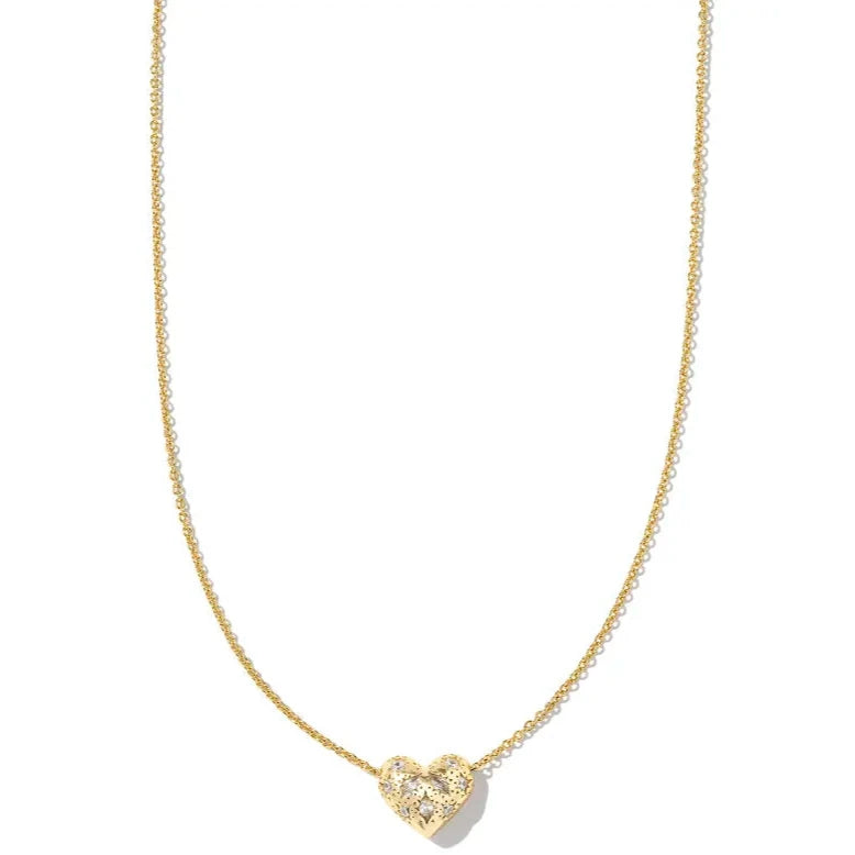 elegant layered necklaces for women-Kendra Scott | Holland Gold Heart Short Pendant Necklace in White Crystal