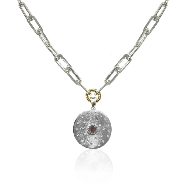 personalized gemstone necklaces for women-BRUSHED SILVER RONDO LINK PENDANT NECKLACE