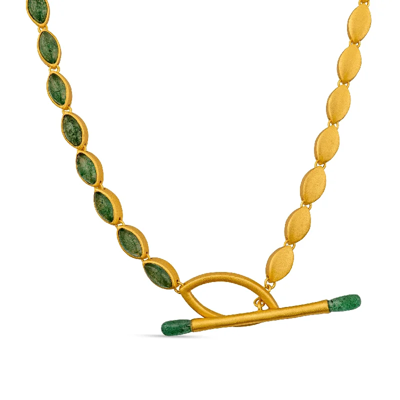 luxury gemstone necklaces for women-Jasmine Toggle Necklace - Green Strawberry Quartz