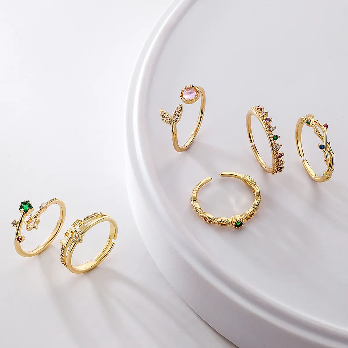 beautiful rings for women-Fashion Star Fish Tail Copper Gold Plated Zircon Open Ring 1 Piece