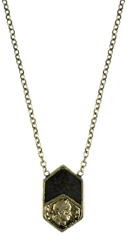 contemporary chain necklaces for women-VB & BROWN ENAMEL HEXAGON NECKLACE