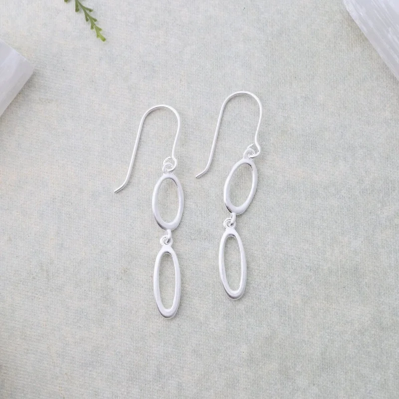 long earrings for women-Brushed Sterling Silver Two Organic Shapes Earrings