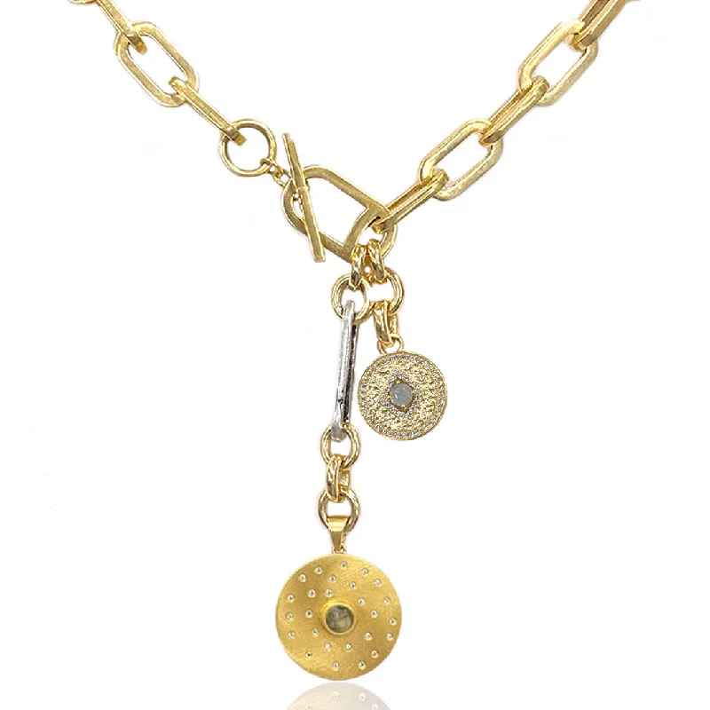 ornate necklaces for women-BRUSHED GOLD RICO RONDO TOGGLE NECKLACE