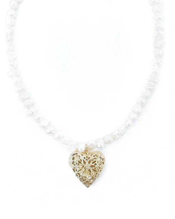 floral pendant necklaces for women-Adora Heart Locket Pearl Necklace