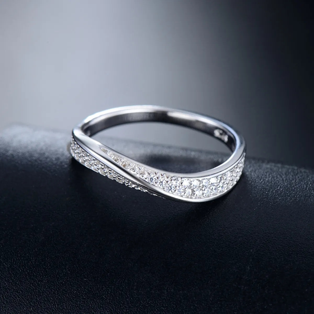 platinum rings for women-Elegant Simple Style Lines Sterling Silver Plating Inlay Zircon Rhodium Plated Rings