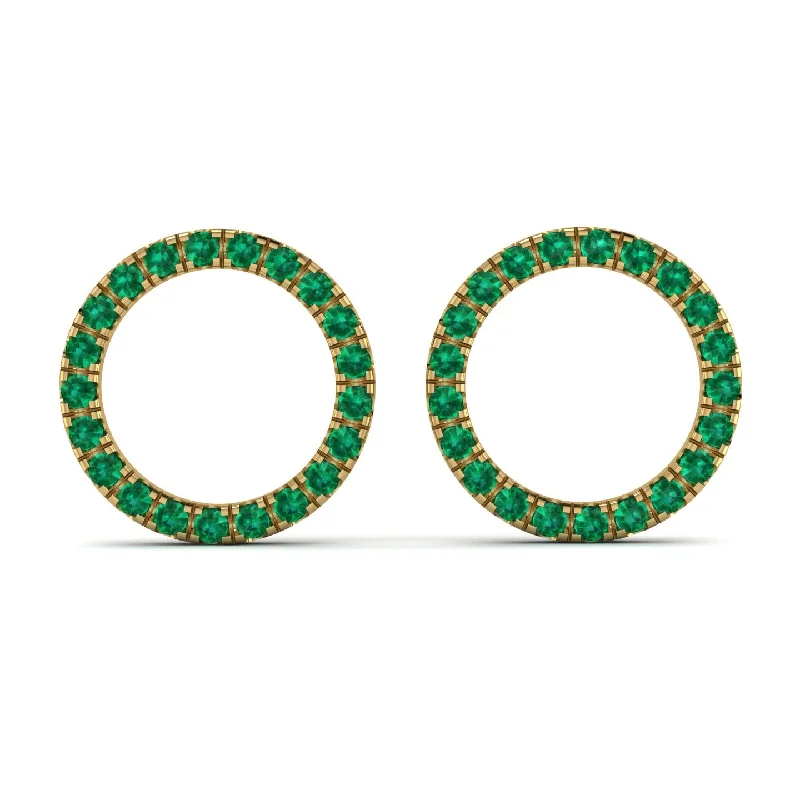 trendy pearl earrings for women-Circle Stud Emerald Earring - Lucille No. 4