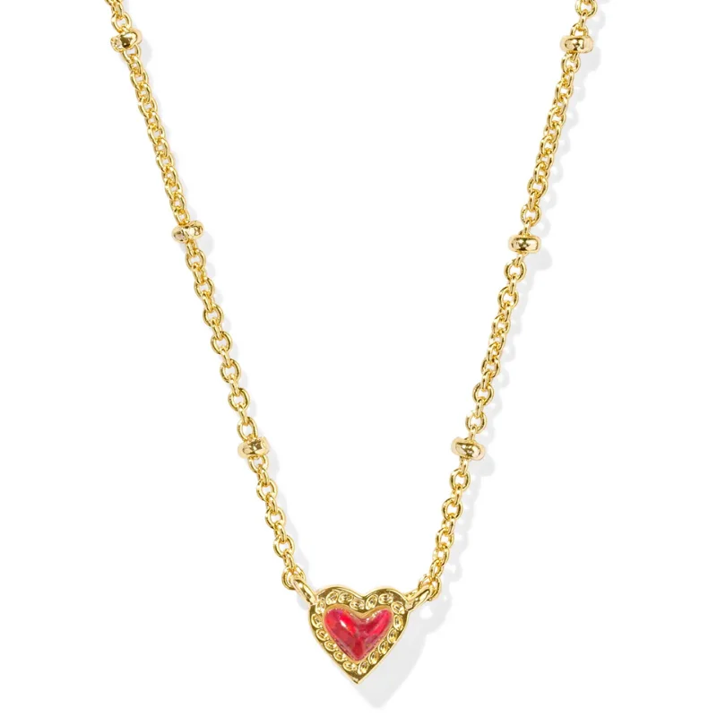 contemporary chain necklaces for women-Kendra Scott | Mini Ari Heart Gold Short Pendant Satellite Necklace in Red Kyocera Opal