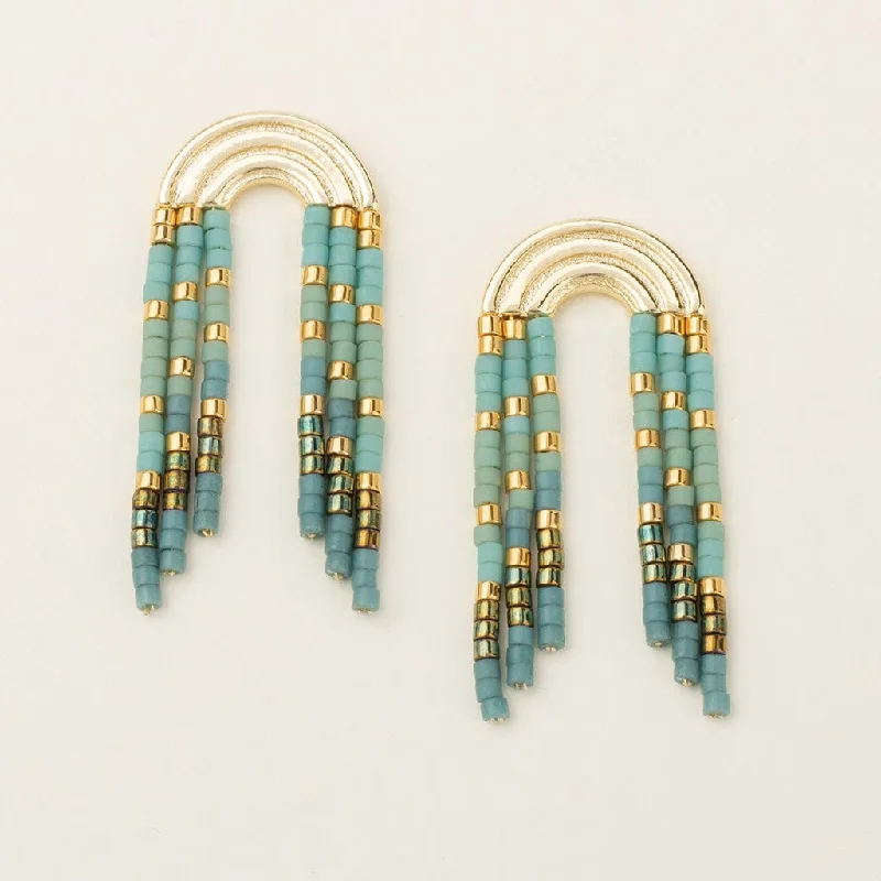 sparkling gemstone earrings for women-Chromacolor Miyuki Rainbow Fringe Earrings - Turquoise/Mint/Gold