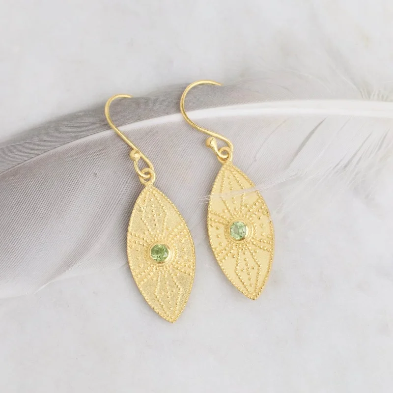 unique drop earrings for women-Peridot in Ellipse Shaped Earrings on French Hooks