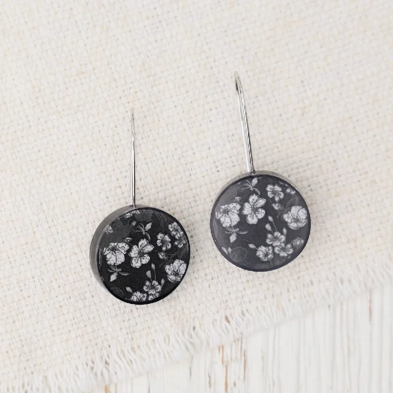 heart earrings for women-Black & White Kimono Round Earrings