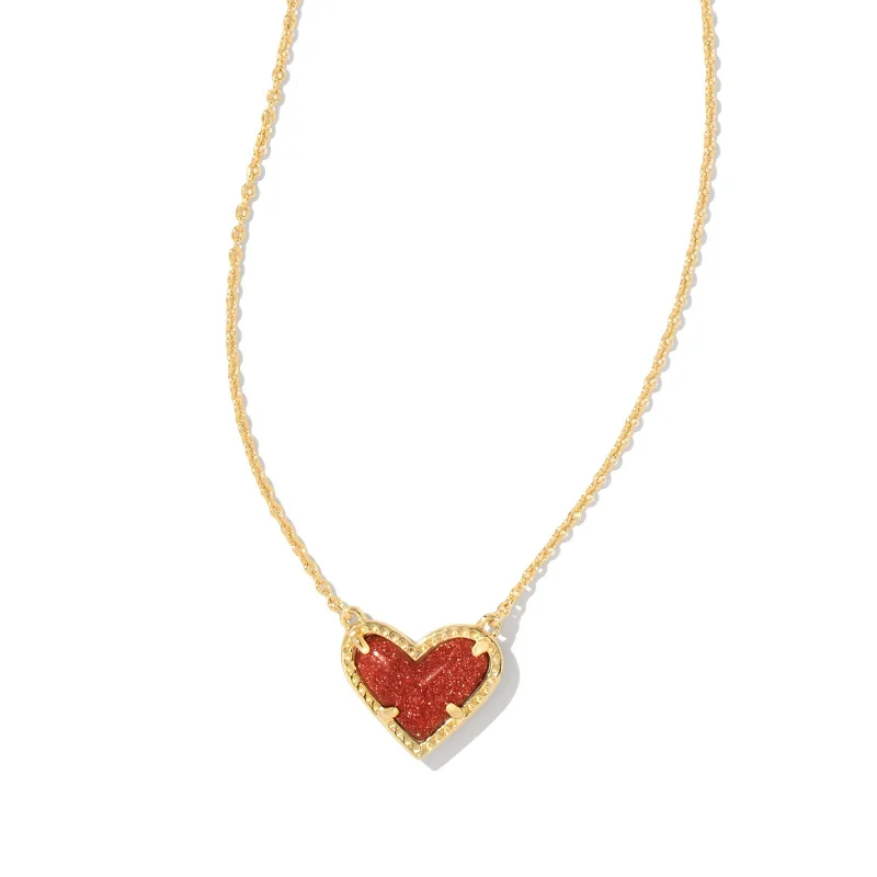 delicate silver chain necklaces for women-Kendra Scott | Ari Heart Gold Short Pendant Necklace in Orange Goldstone