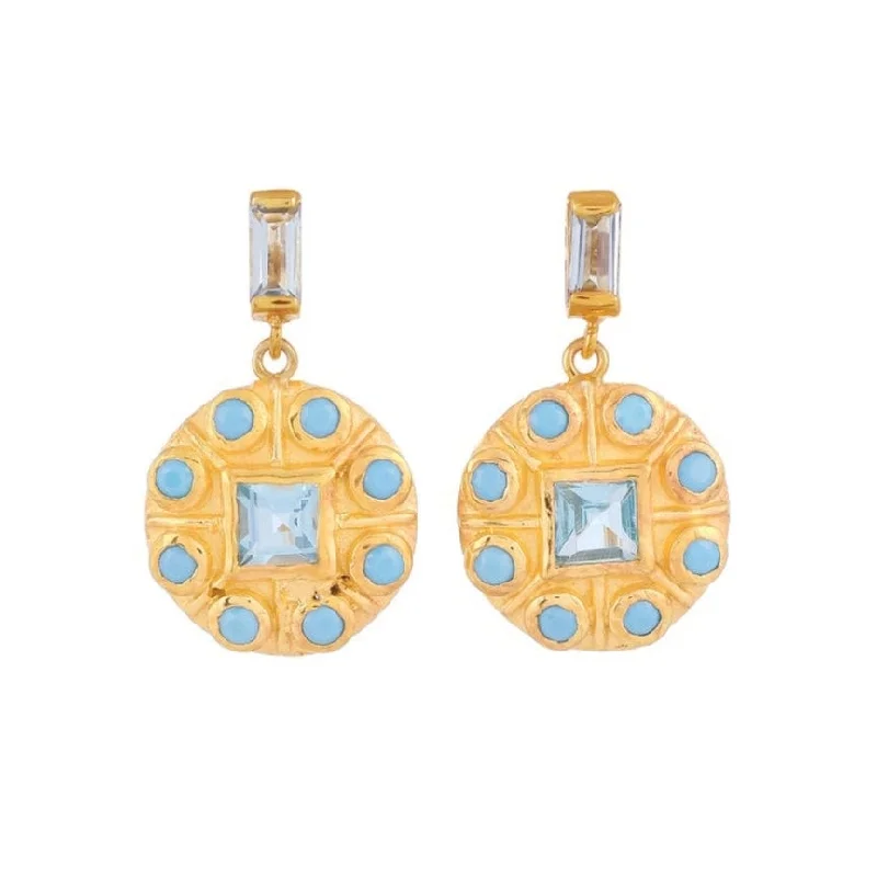 elegant gemstone stud earrings for women-Topaz and Turquoise Drop Earrings