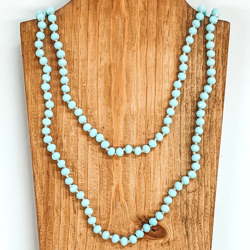 rose gold chain necklaces for women-60 Inch Crystal Strand Necklace in Pastel Blue