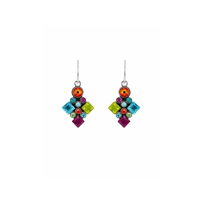 luxury earrings for women-Architectural Multicolor Long Diamond Earrings