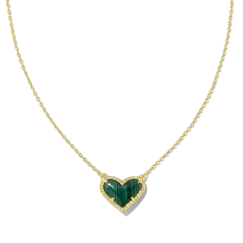 precious stone necklaces for women-Kendra Scott | Ari Heart Gold Pendant Necklace in Green Malachite