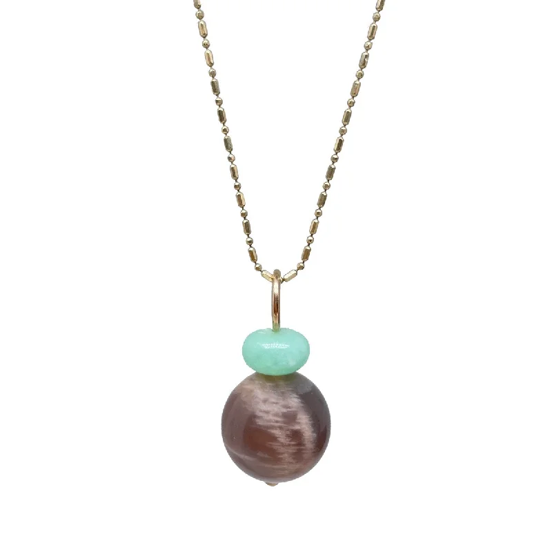 pearl necklaces for women-Lucky Pom Charm Chrysoprase Black Sunstone