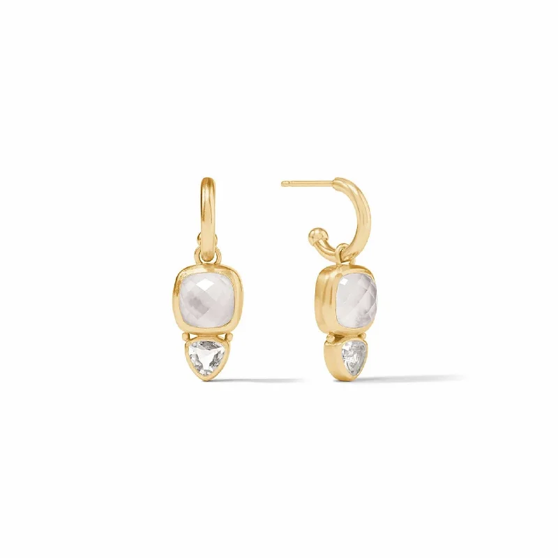 dainty drop earrings for women-Iridescent Clear Crystal Aquitaine Duo Hoop & Charm Earrings