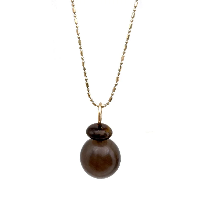 diamond necklaces for women-Lucky Pom Charm Tigers Eye Smoky Quartz