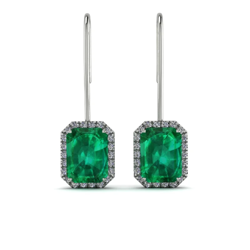 creative drop earrings for women-Halo Emerald Cut Emerald Earrings - Izabella No. 6