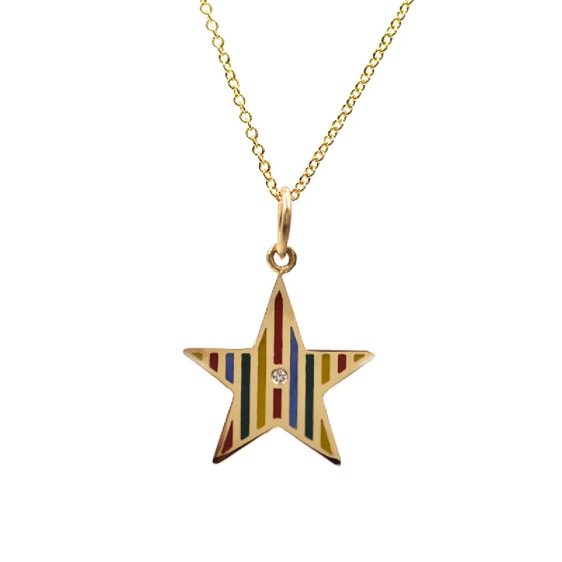 trendy gold necklaces for women-Enamel Striped Star Necklace