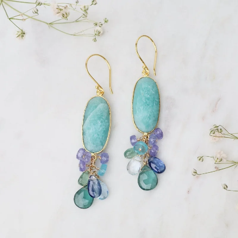 crystal drop earrings for women-Gold Amazonite Oval Earrings