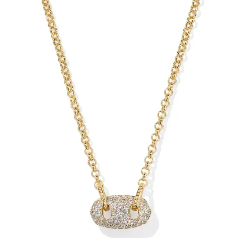 sapphire necklace sets for women-Kendra Scott | Bailey Pave Pendant Gold Necklace in White Crystal