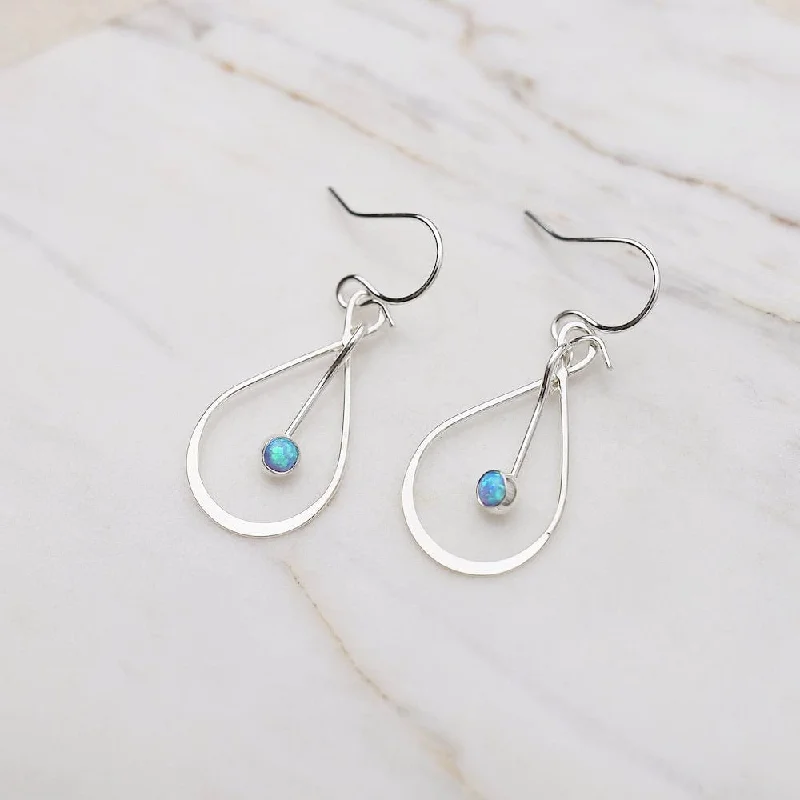 unique earrings for women-Blue Opal Tear Drop Cab Dangle Earrings Sterling Silver