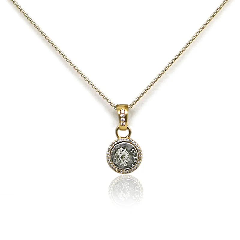 woven necklaces for women-GOLD PAVIA COIN & PAVÉ FRAME NECKLACE