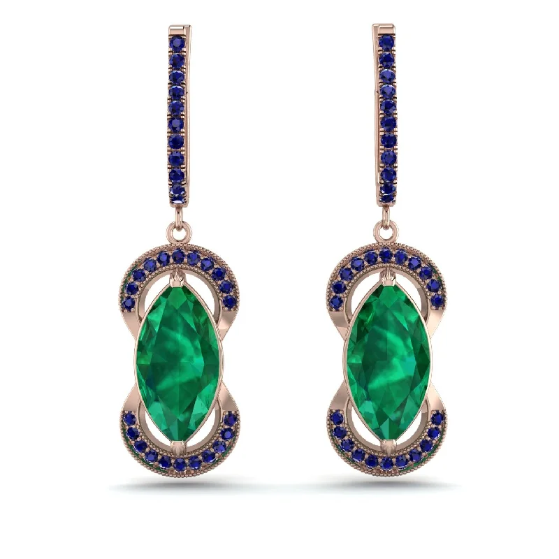 rhinestone earrings for women-Marquise Vintage Emerald Earrings - Marley No. 65