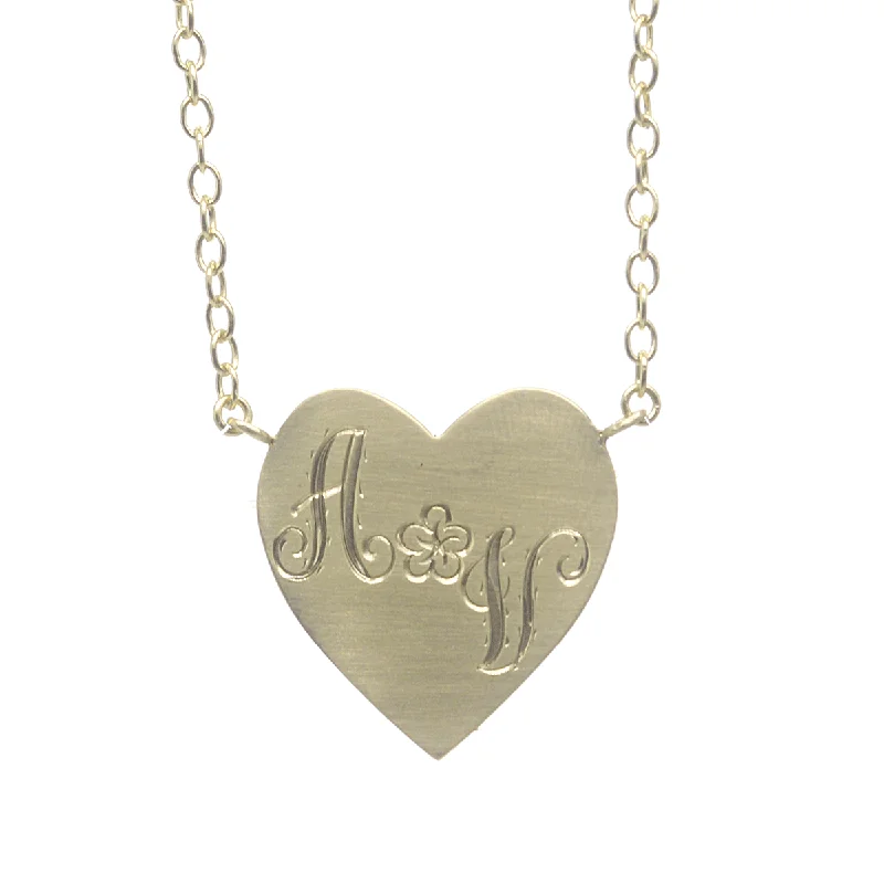 engraved necklaces for women-XL Floral Engraved Heart Necklace