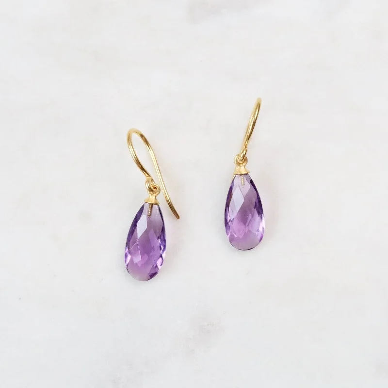 glamorous hoop earrings for women-Wire Faceted Amethyst Earrings