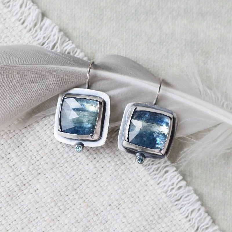 beautiful crystal earrings for women-Bi-colored Kyanite Square Fold Earrings