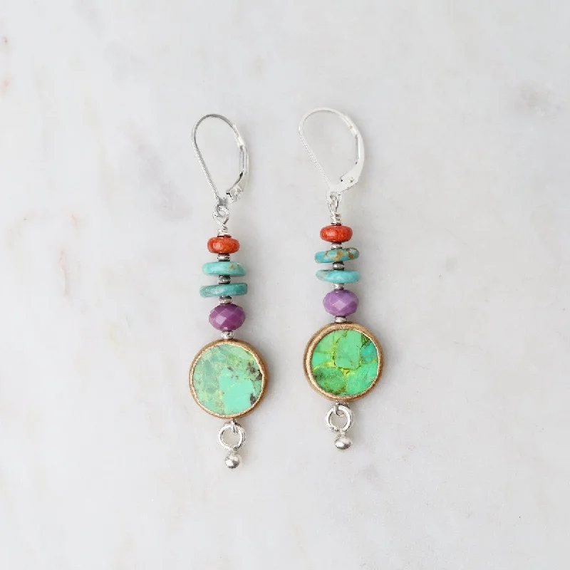 trendy earrings for women-Apple Coral & Turquoise Drop Earrings