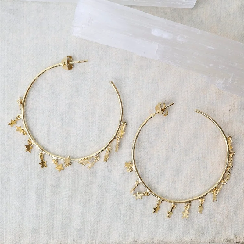 trendy hoop earrings for women-24k Gold Vermeil Hoops with Tiny Star Charm Dangle Earrings