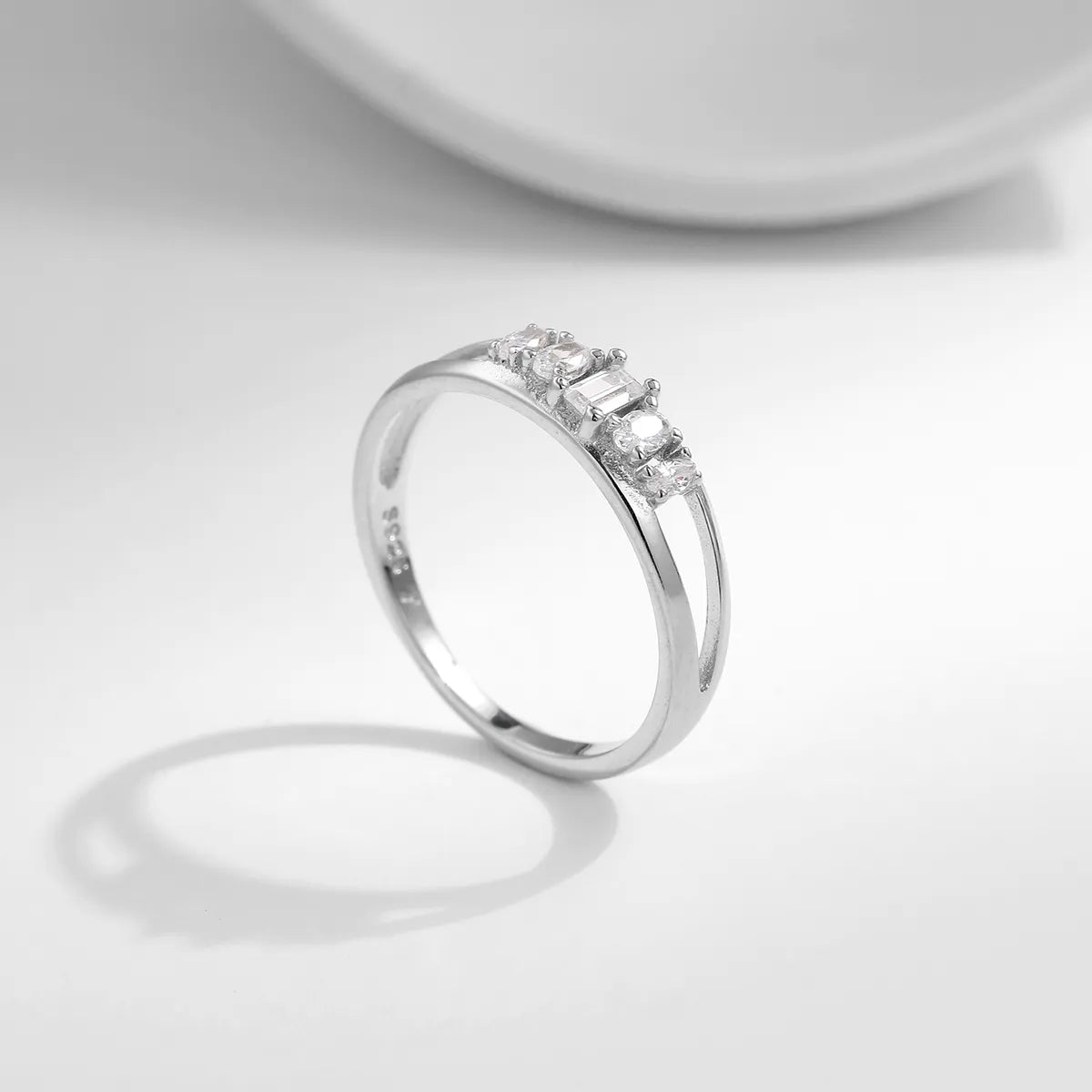 stackable rings for women with precious stones-Ig Style Simple Style Oval Lines Rectangle Sterling Silver Plating Inlay Zircon Rhodium Plated Rings