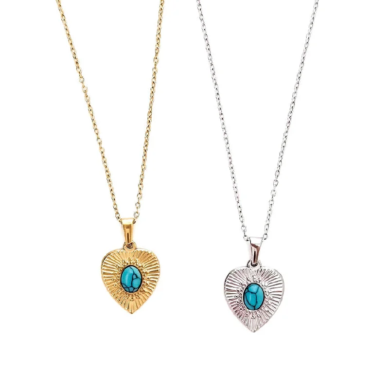 blue gemstone necklaces for women-Doris Turquoise Heart Necklace || Choose Color