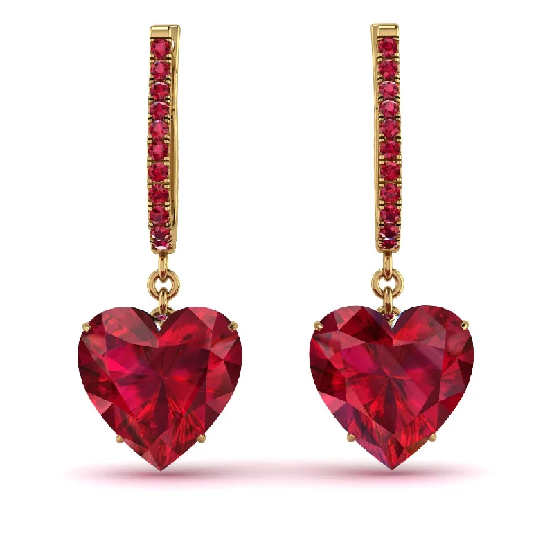 unique drop earrings for women-Heart Ruby Earrings - Noelle No. 55