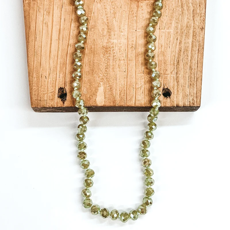 ethnic necklaces for women-36 Inch 8mm Crystal Strand Necklace in Sage Green